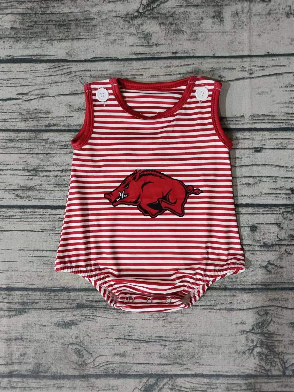 MOQ 3 pcs sleeveless hogs red stripe baby team romper