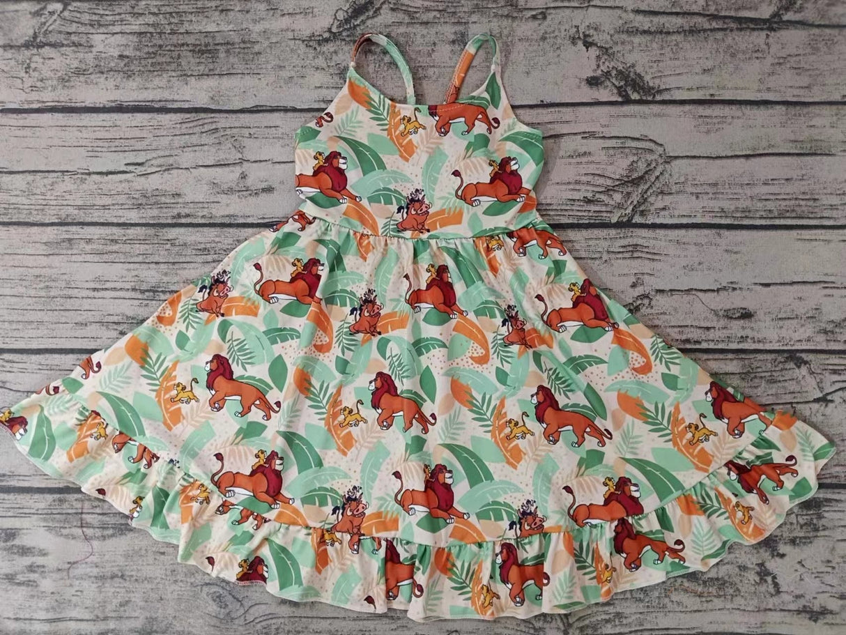 MOQ 5  sleeveless lion baby girls twirl dresses