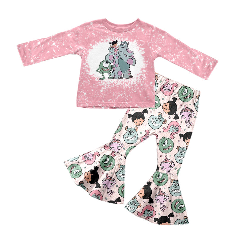 MOQ 5 pink monster top pants girls clothing set