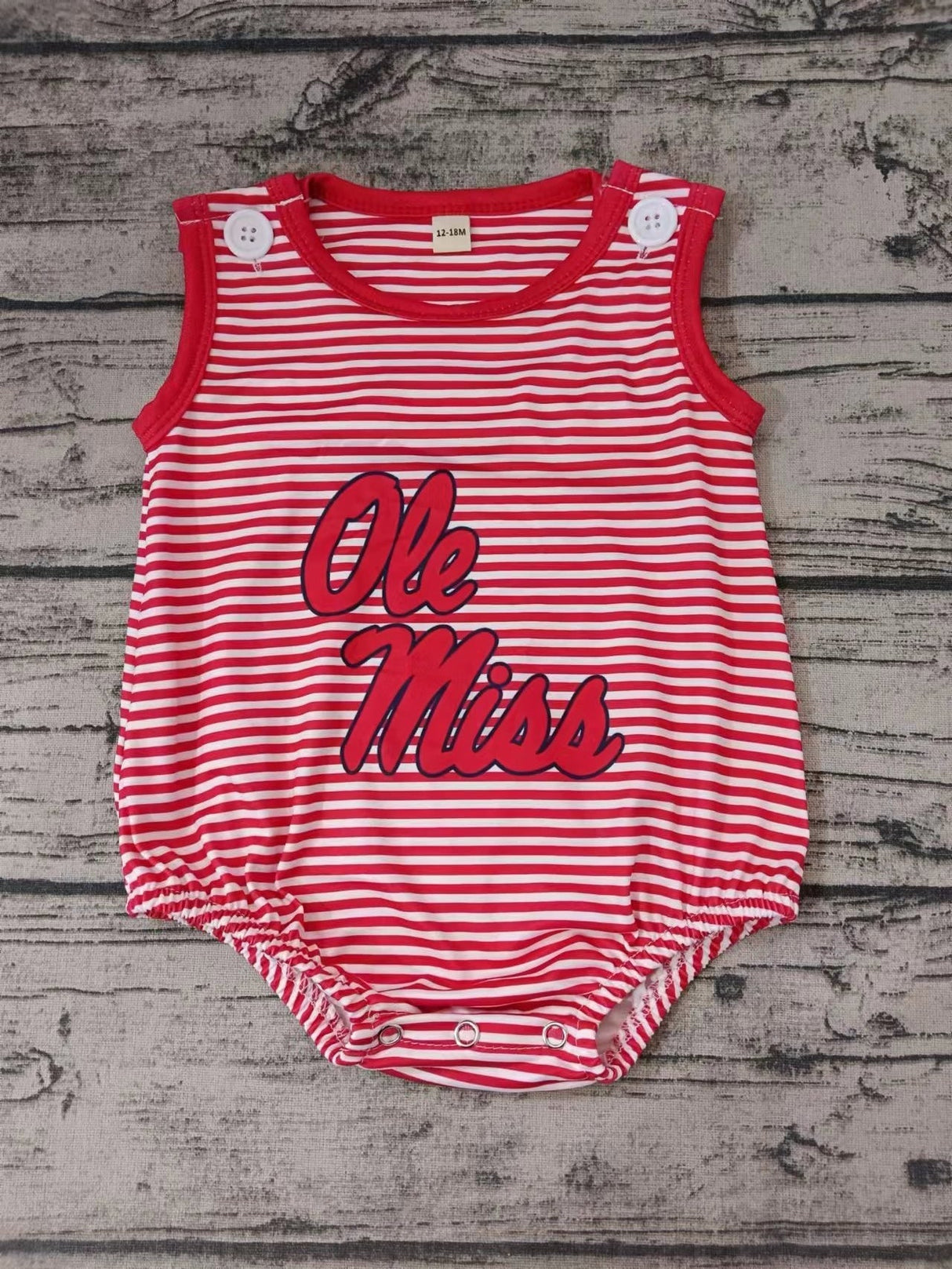 MOQ 3 pcs sleeveless O red stripe baby team romper