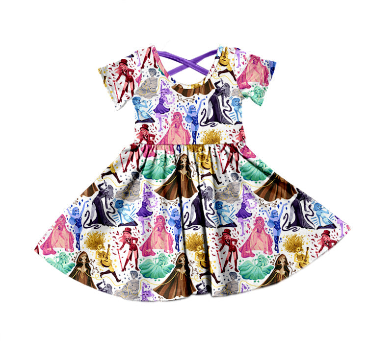 MOQ  3 red short sleeves singer girls twirl dresses