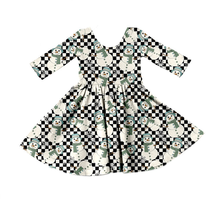 MOQ 5 snowman plaid long sleeves girls winter dress