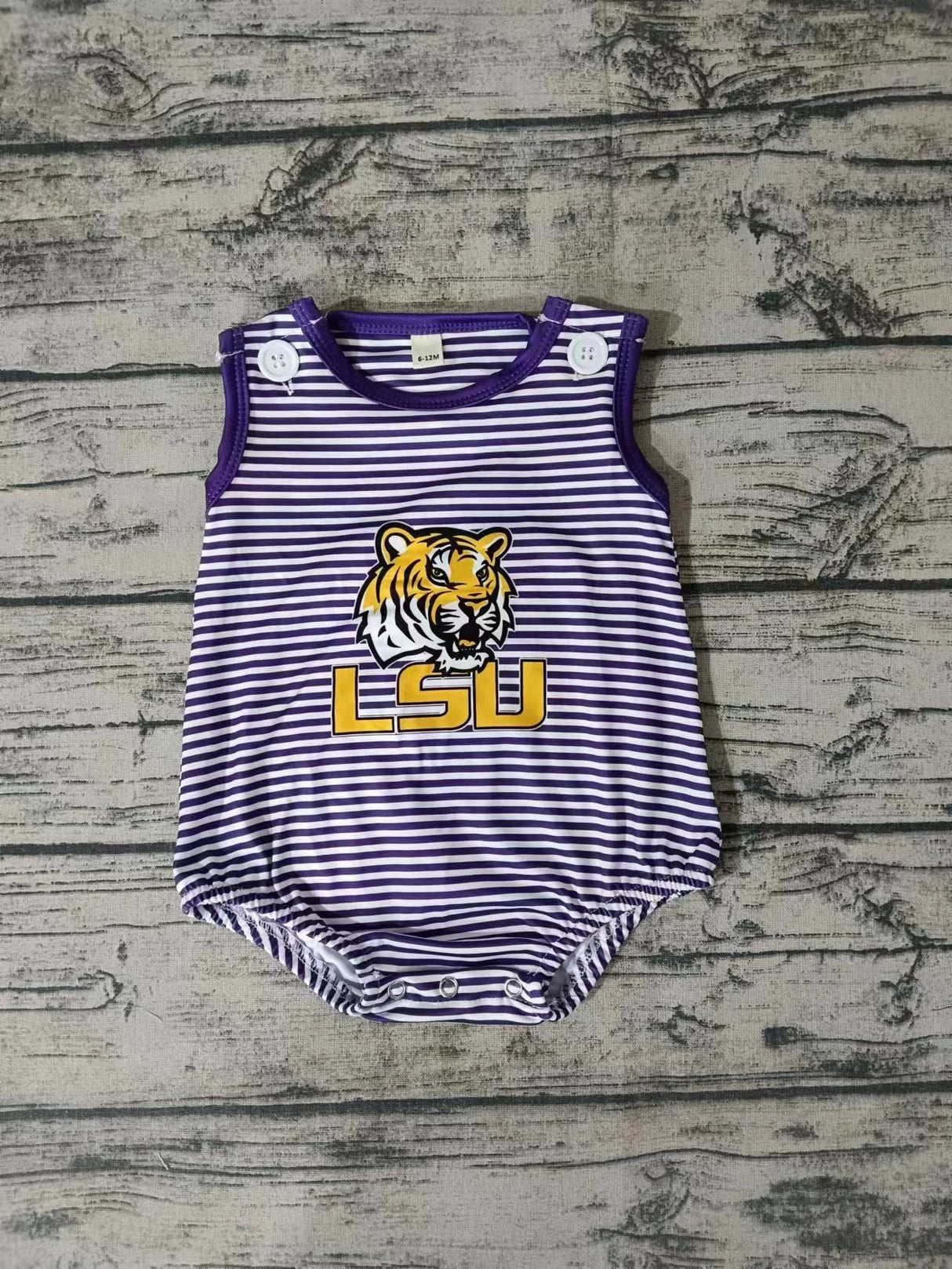 MOQ 3 pcs sleeveless tiger purple stripe baby team romper