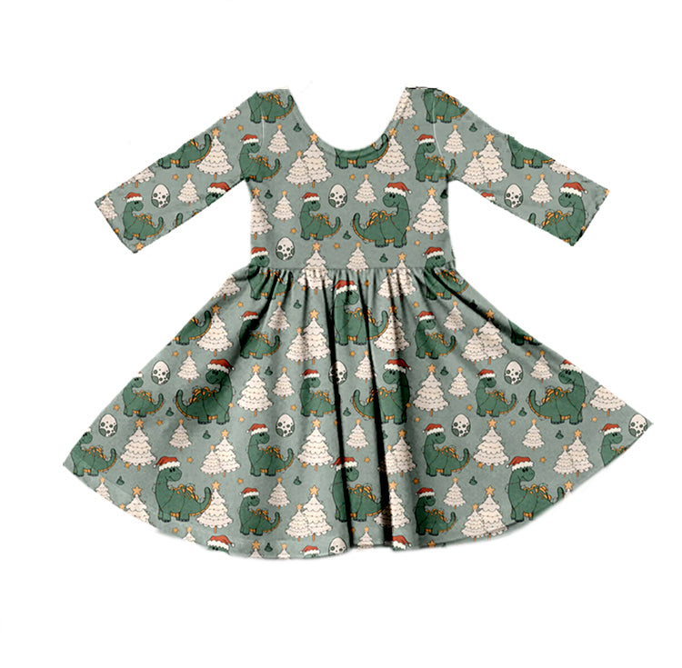 MOQ 5 Christmas hat dinosaur girls dresses