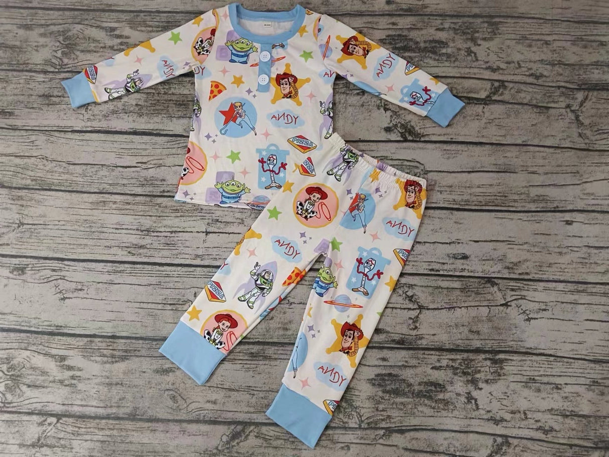 MOQ 5 long sleeves light blue toy kids boy pajamas