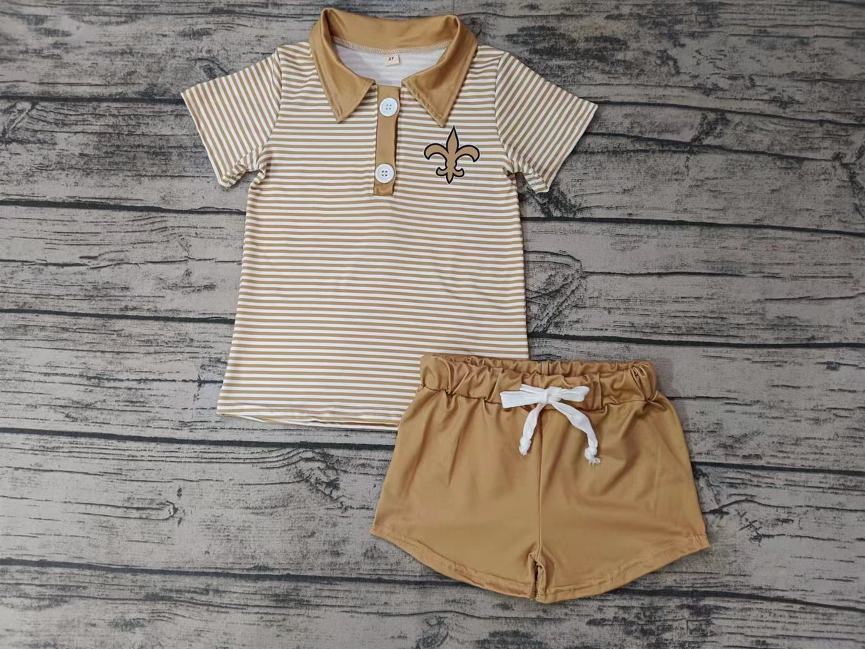 MOQ 3 pcs khaki stripe polo shirt shorts boy team clothes