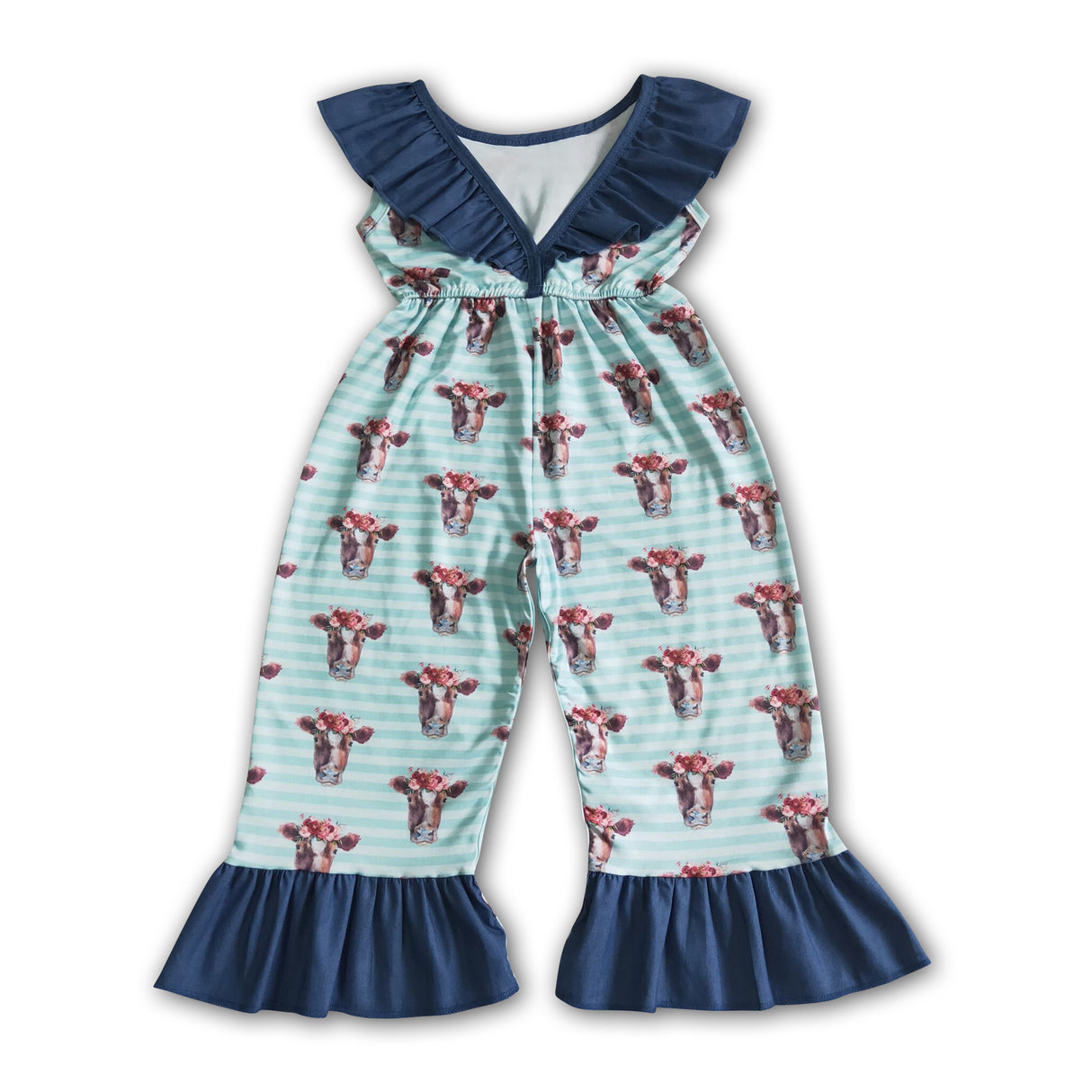 Ruffle collar backless cow print jumpsuit baby girls jumper