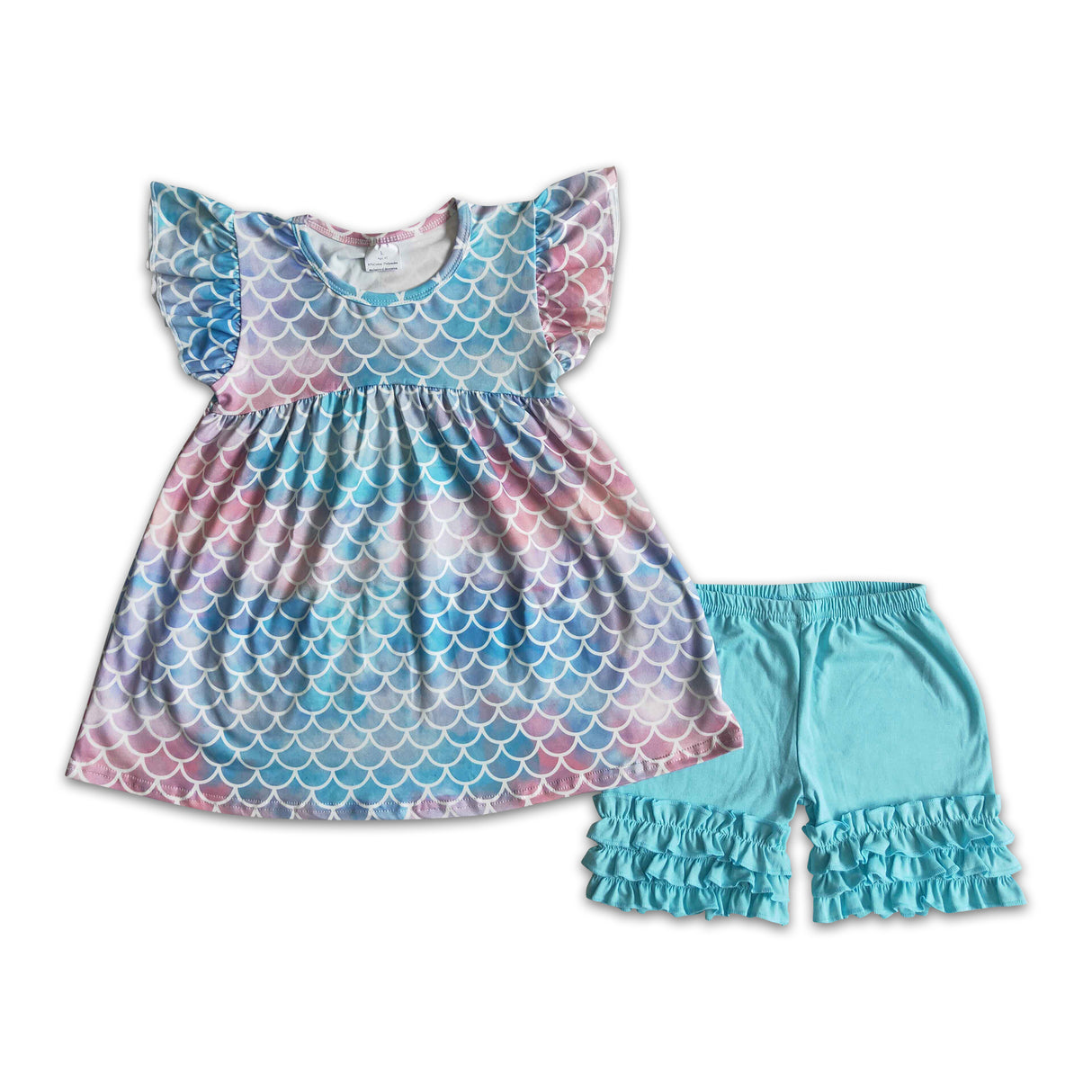 Mermaid scale flutter sleeve shorts outfits