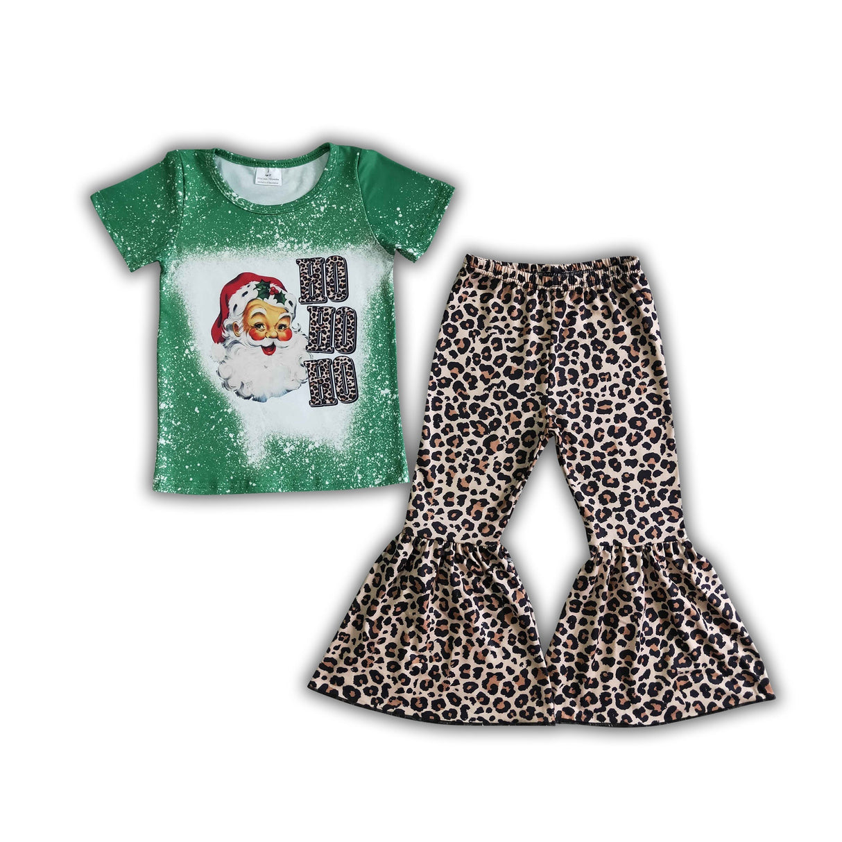 Ho Ho Ho santa print shirt leopard pants girls Christmas outfits