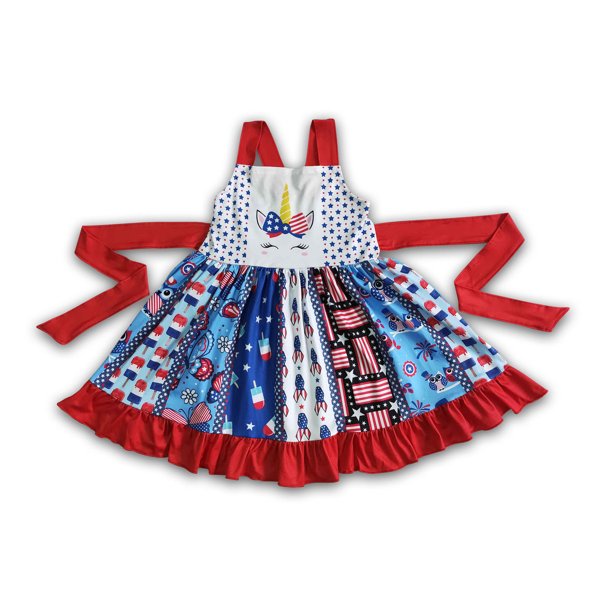 Girl unicorn panel twirl 4th of july dresses