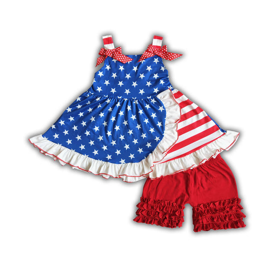 Sleeveless star and stripe tunic set baby girls 4th of july clothes