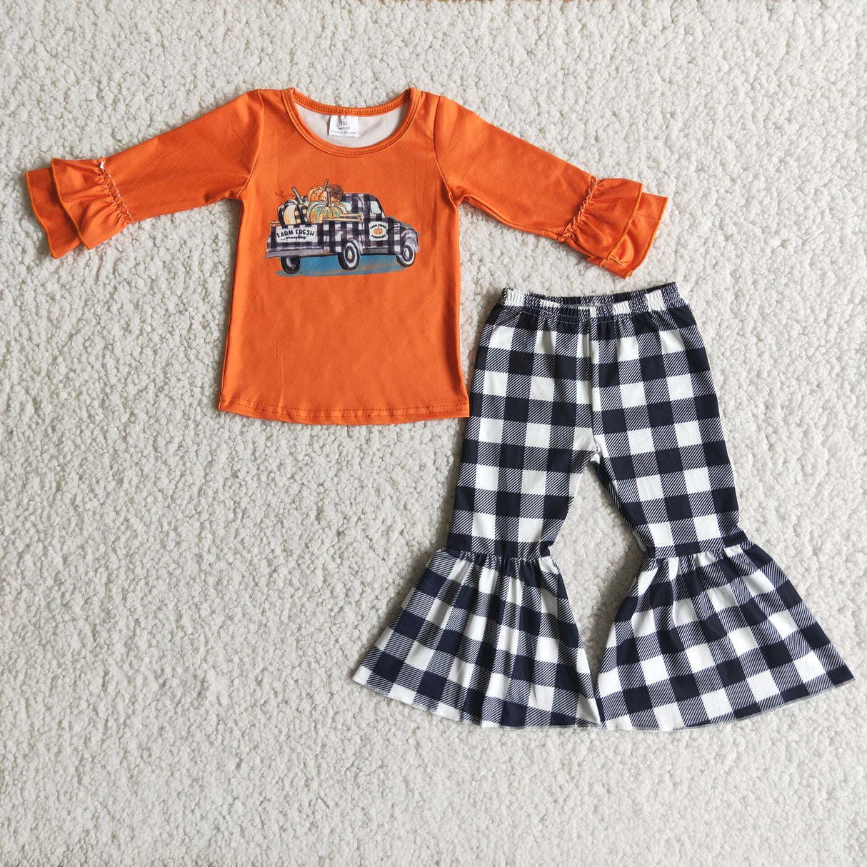 Girl Pumpkin Plaid Pants Outfit