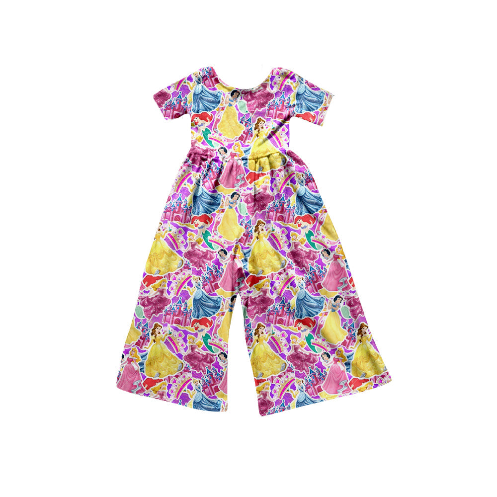 MOQ 3 pcs short sleeves hot pink princess baby girls jumpsuit