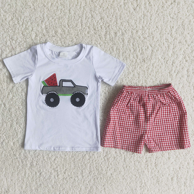 Boy Watermelon Car Plaid Outfit