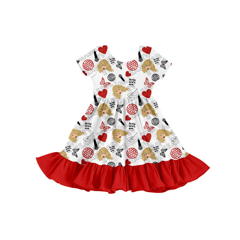 MOQ 3 pcs short sleeves heart butterfly ears singer girls dress