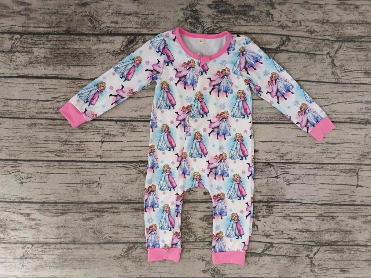 MOQ 3 PCS Pink ice princess baby girls zipper romper