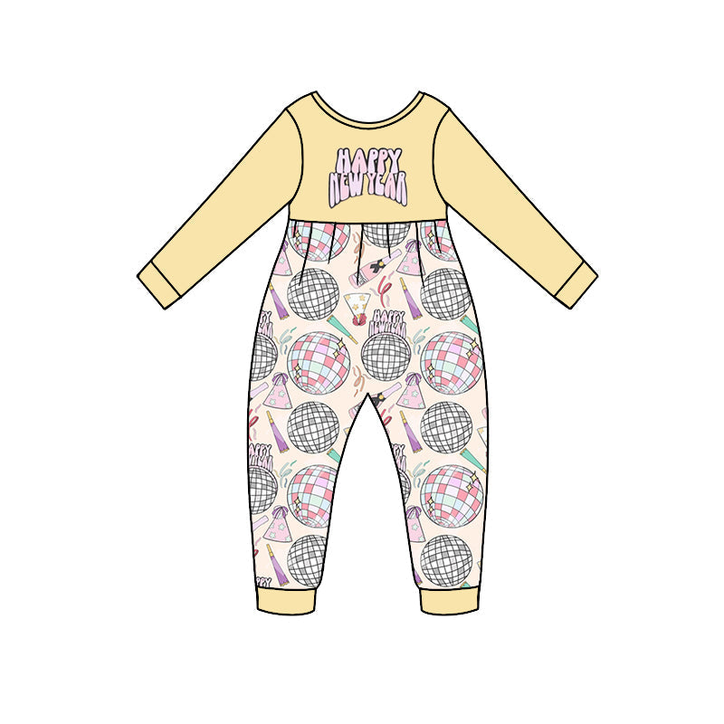 MOQ 5 PCS happy new year yellow baby romper