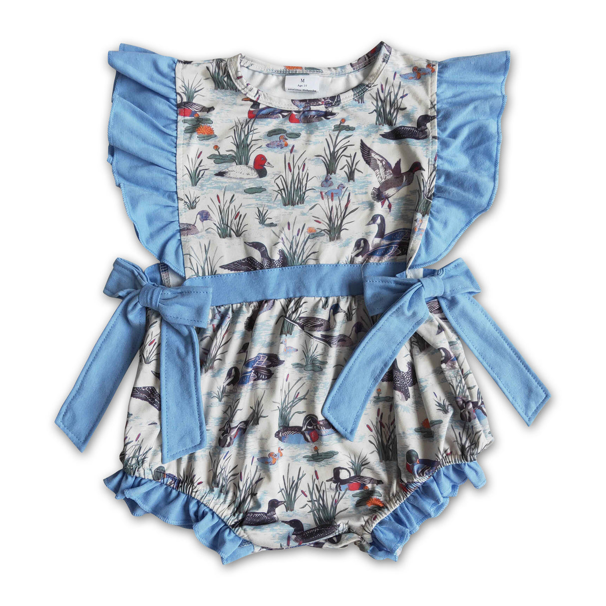 Fluttler sleeve duck print bubbles baby summer romper