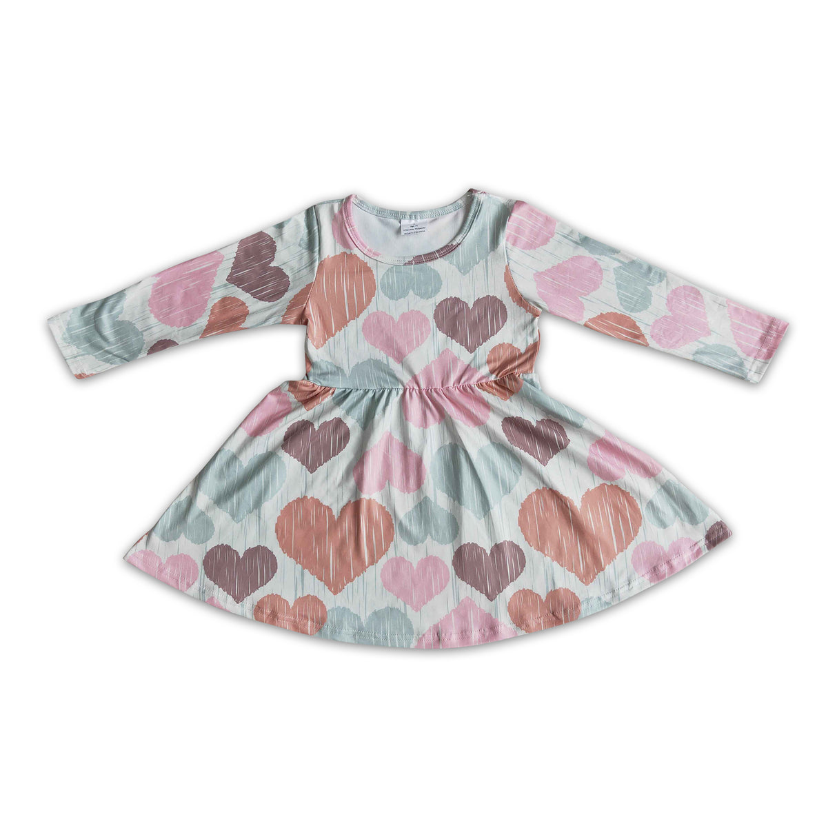 Heart print long sleeve girls Valentine's twirl dresses