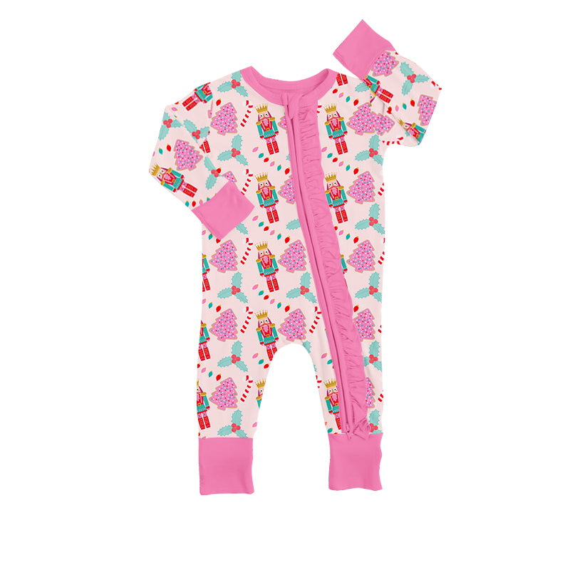 MOQ 5 PCS pink Christmas tree cake ballet baby zipper romper
