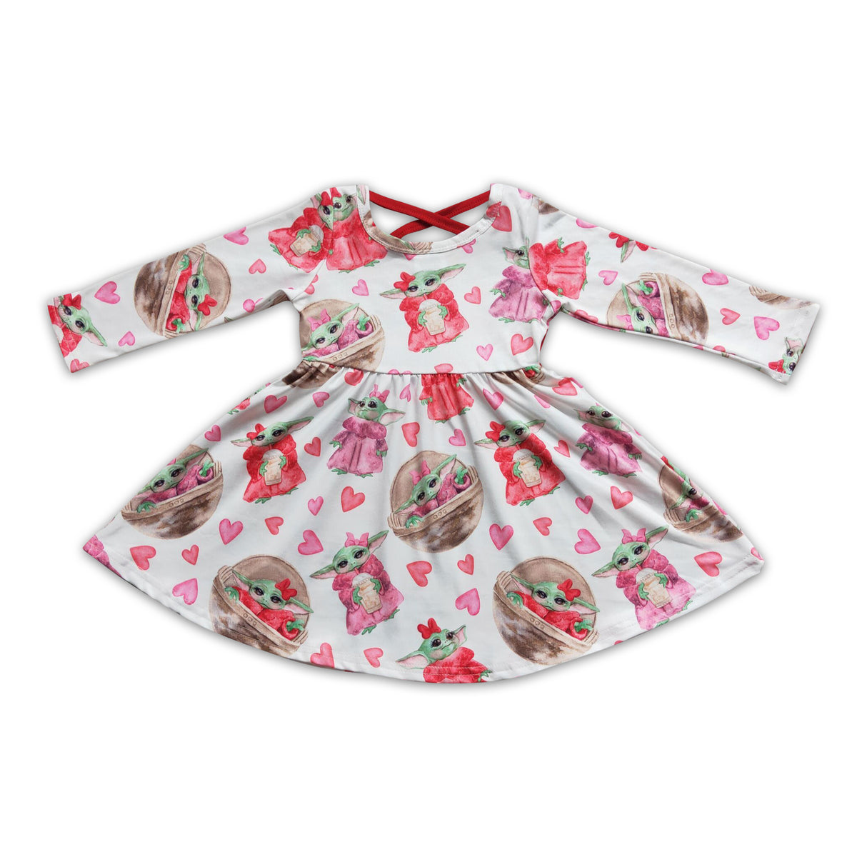 Heart cute strong print long sleeve girls twirl valentine's day dresses