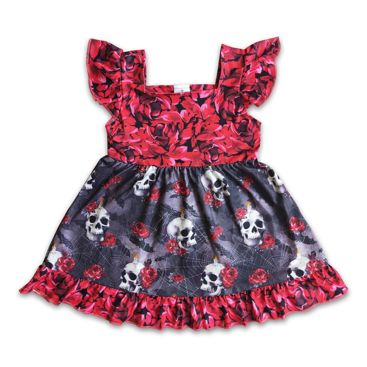 Flutter sleeve floral skull girls Halloween dresses