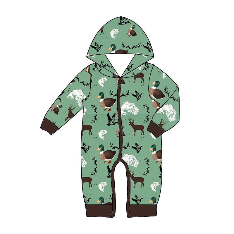 MOQ 5 PCS duck deer baby kids hunting hooded romper