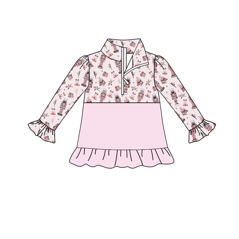 MOQ 5 pink ruffle ballet girls Christmas zipper pullover