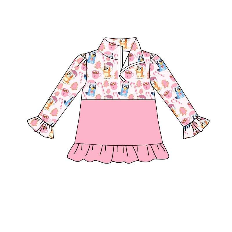 MOQ 5 pink dog candy cane baby girls Christmas hoodie