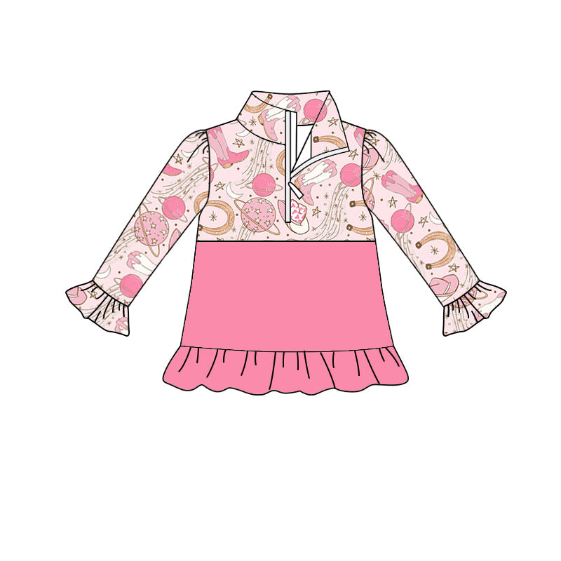 MOQ 5 pink boots hat cowgirl ruffle zipper pullover