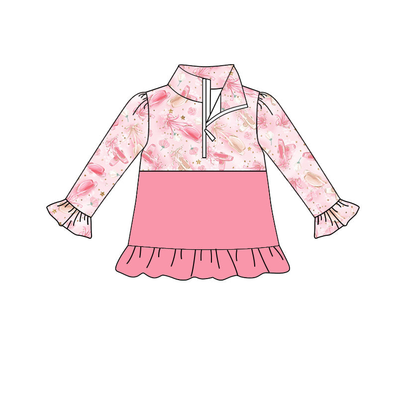 MOQ 5 pink dance shoes ruffle girls zipper pullover
