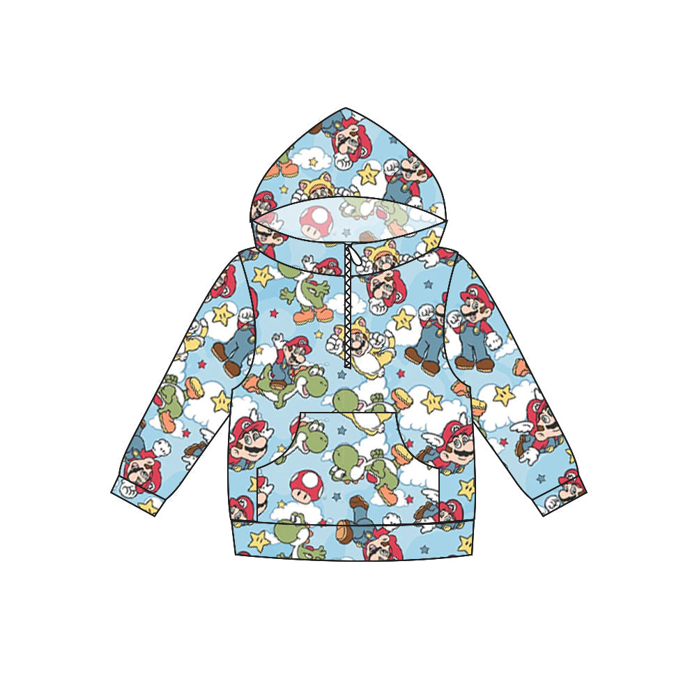 MOQ 5 light blue pocket game kids zipper hoodie