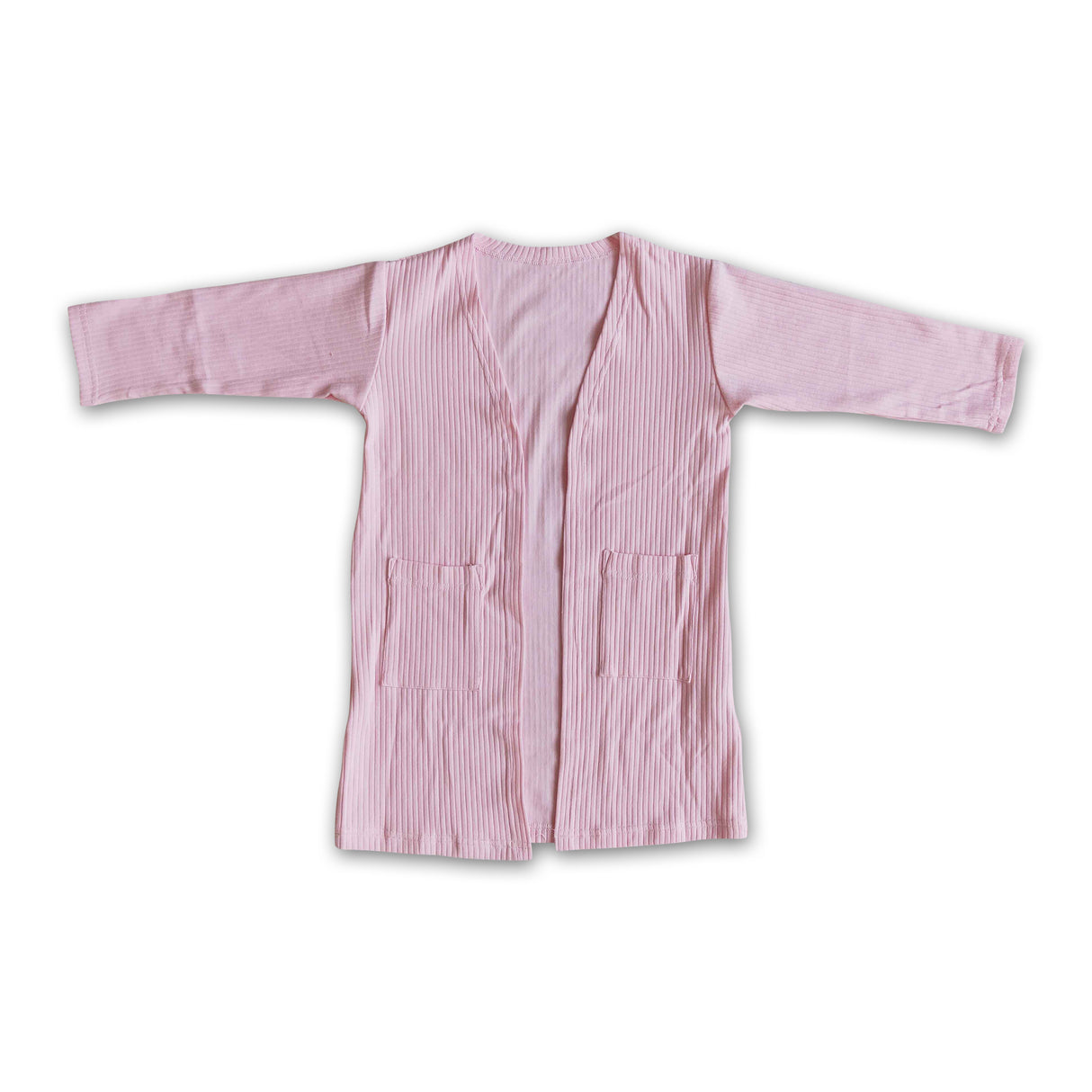 Pink long sleeve pockets cotton cardigan