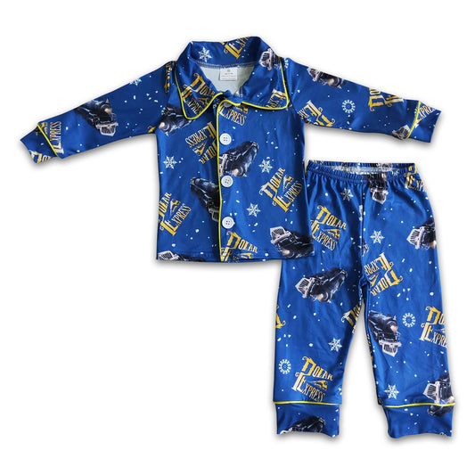 Blue train long sleeve boy pajamas