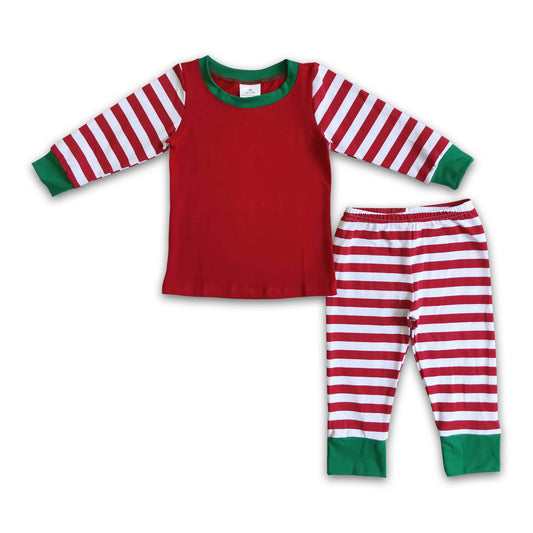Red cotton body stripe sleeve and pants children Christmas pjs
