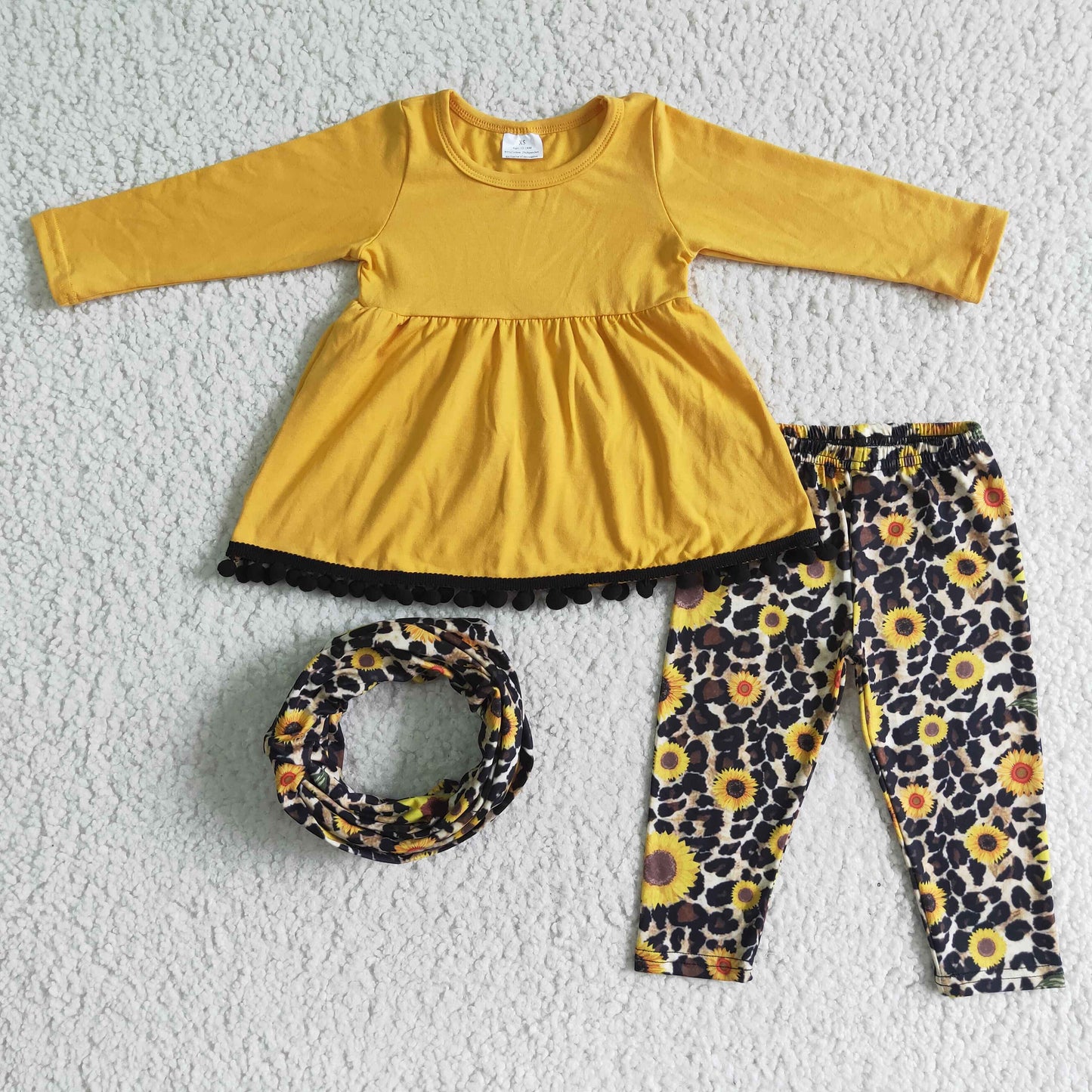 3pcs scarf match sunflower outfits kids set