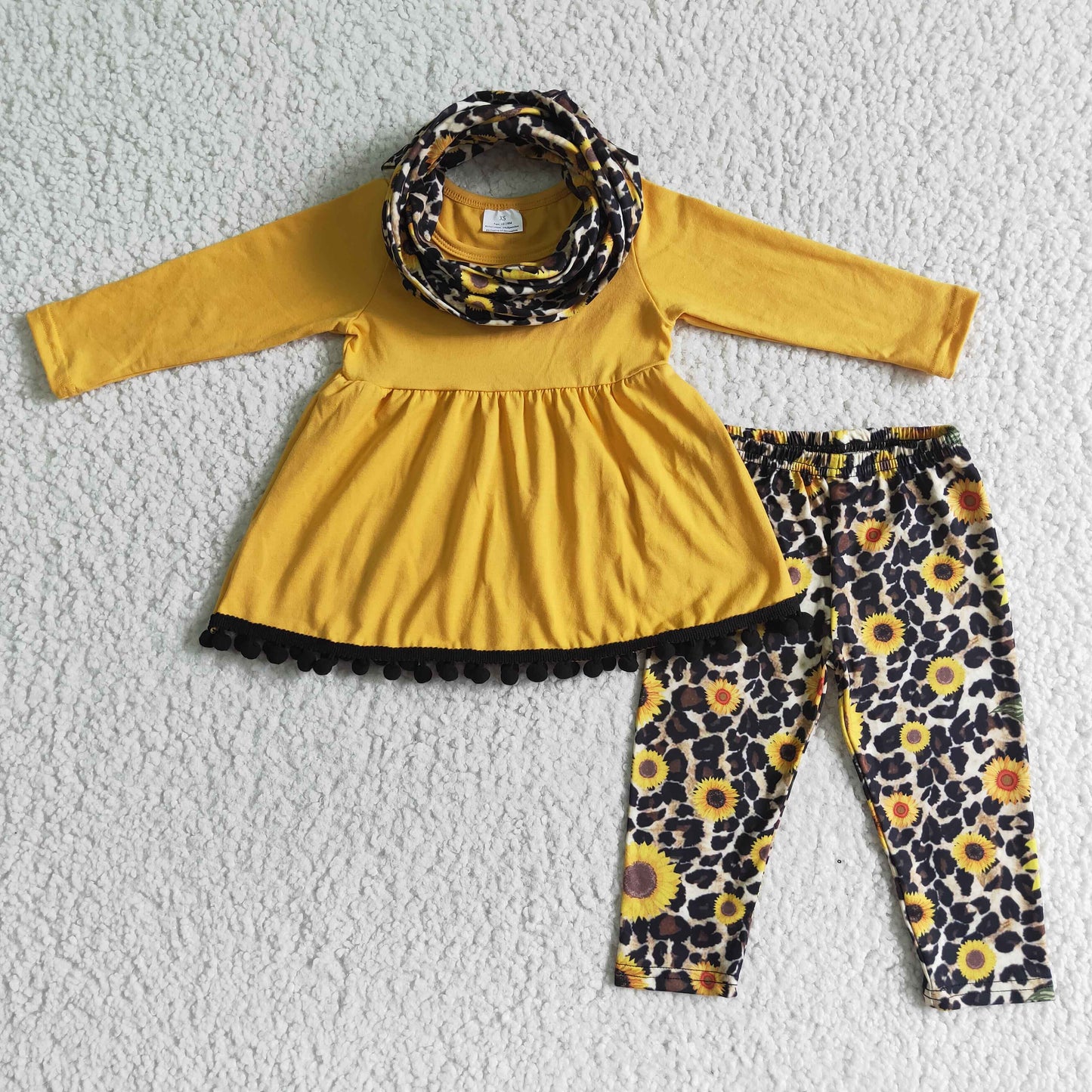 3pcs scarf match sunflower outfits kids set