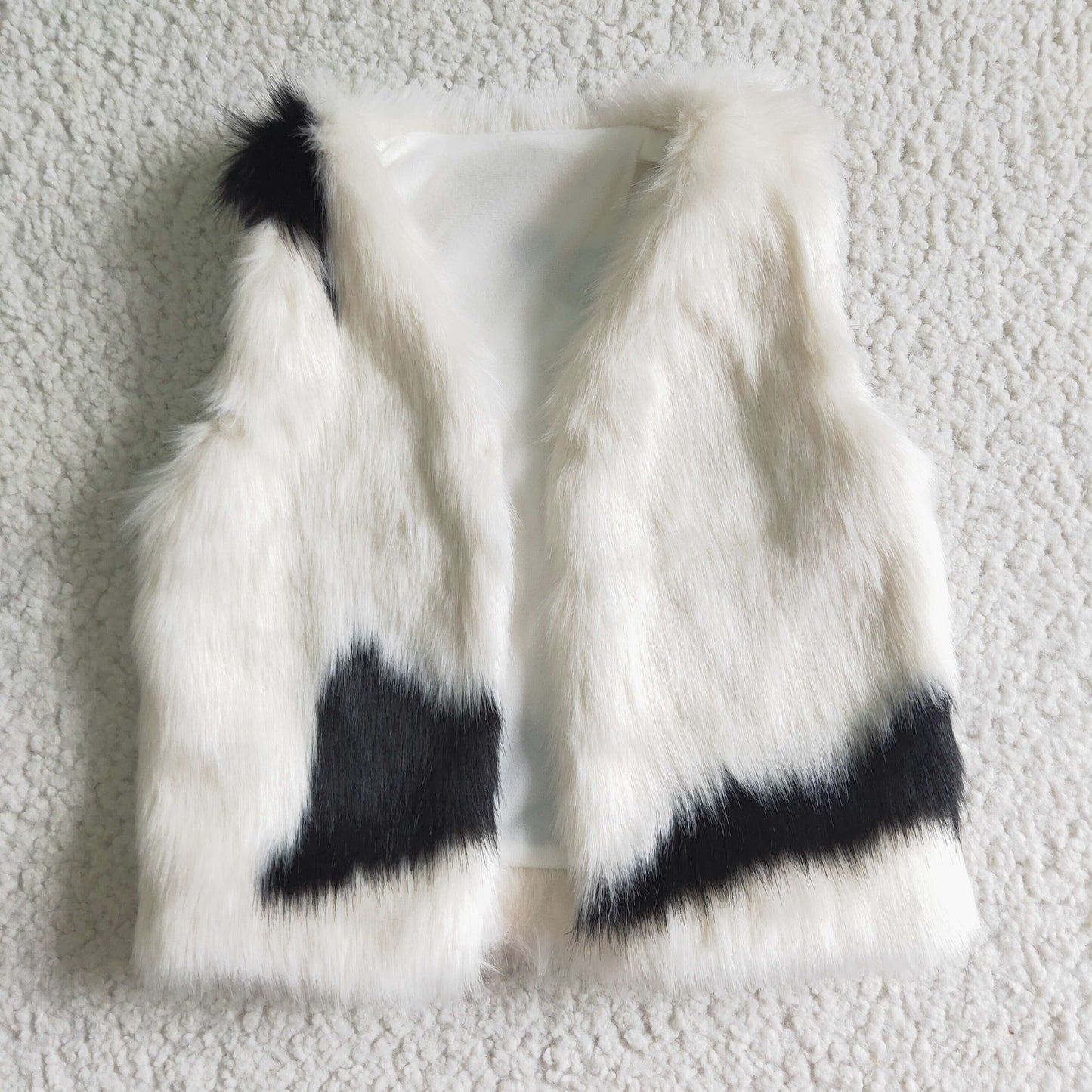 Cow print faux fur girls vest