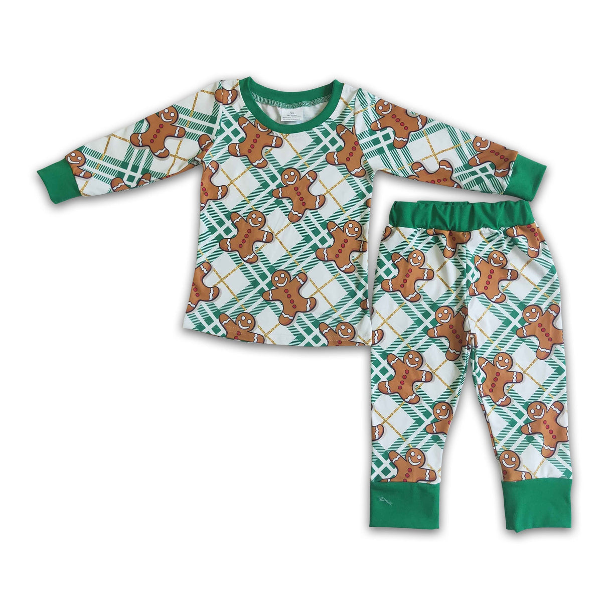 Green gingerbread print boys Christmas pajamas