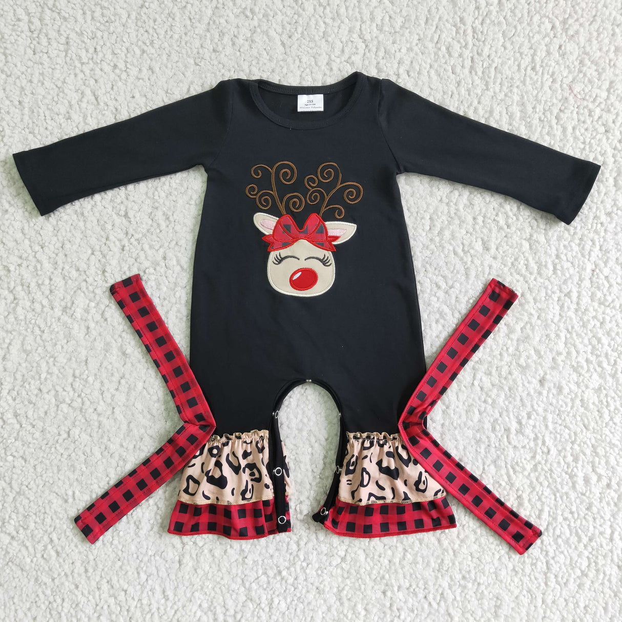 Reindeer embroidery baby Christmas romper