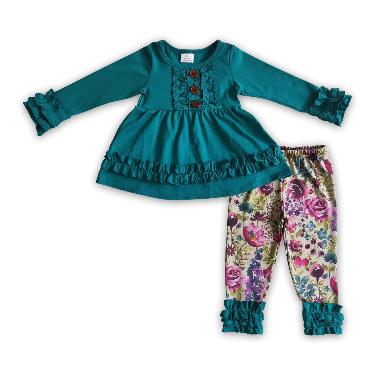 Blue cotton tunic floral leggings girls fall clothing