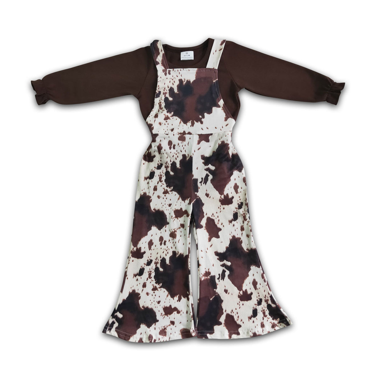 Brown cotton shirt cow print overalls girls clothing