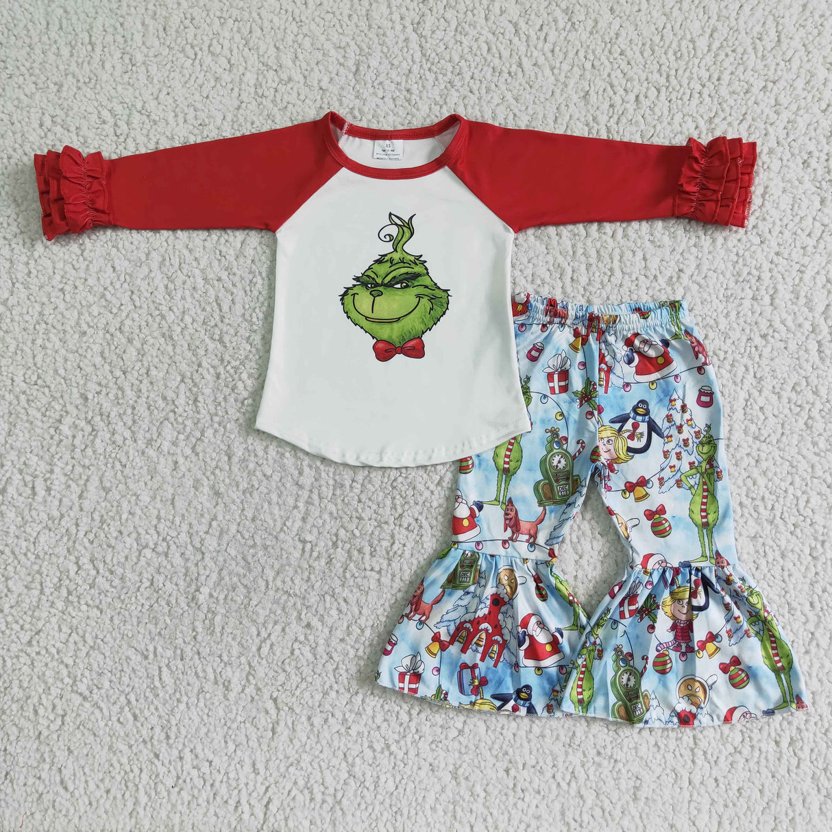 Cute green face print Christmas kids clothing girls