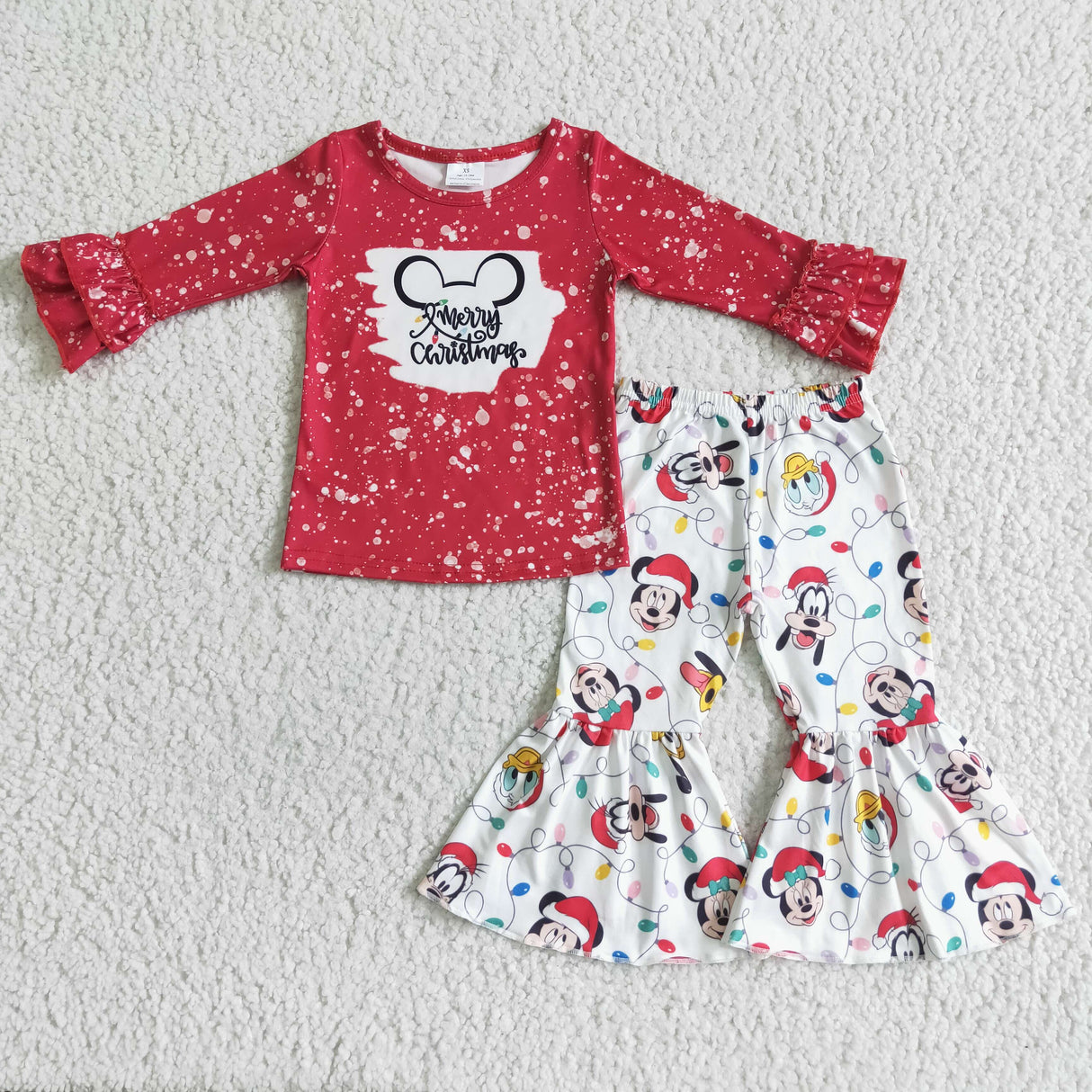 Merry Christmas red shirt bell bottom pants girls clothing set