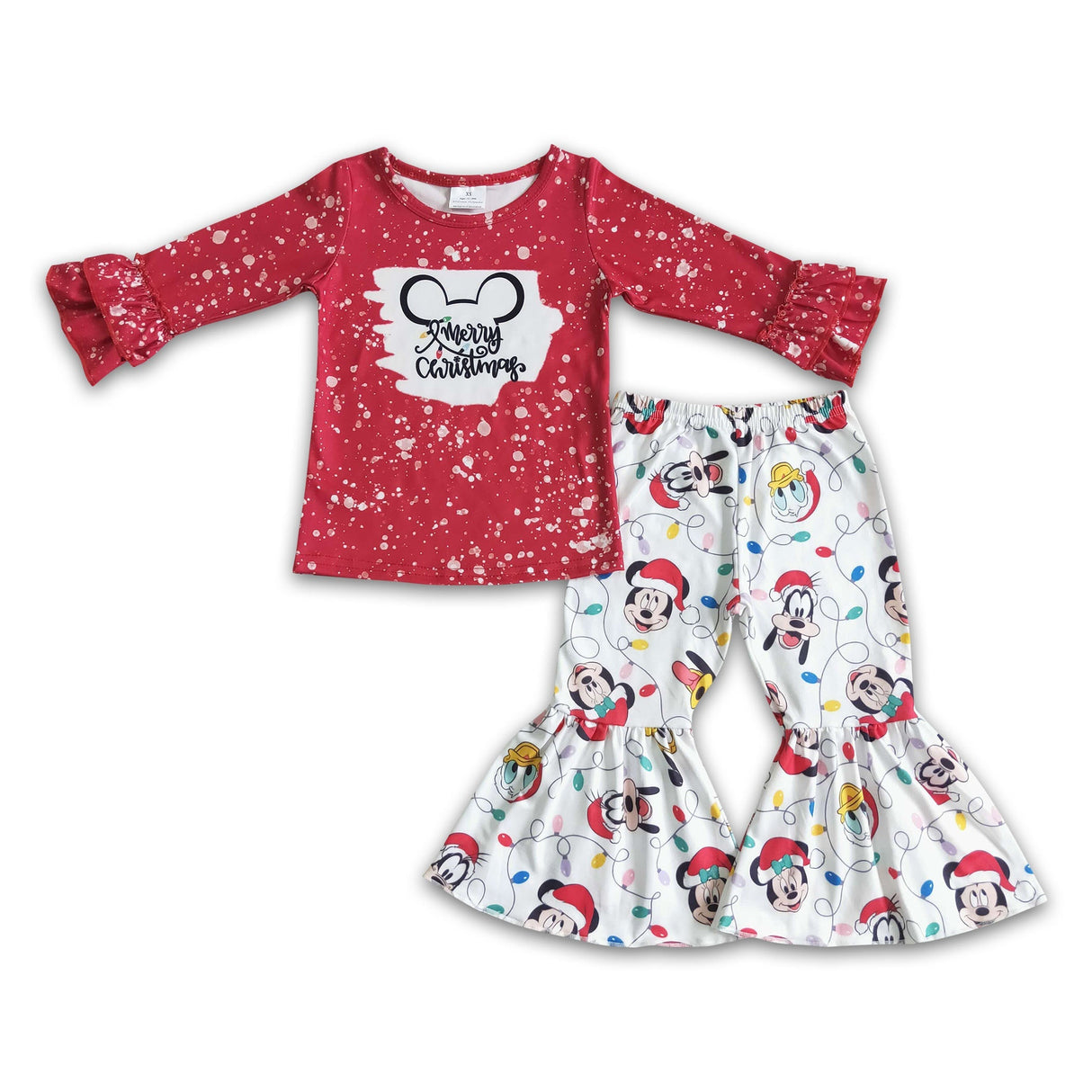 Merry Christmas red shirt bell bottom pants girls clothing set