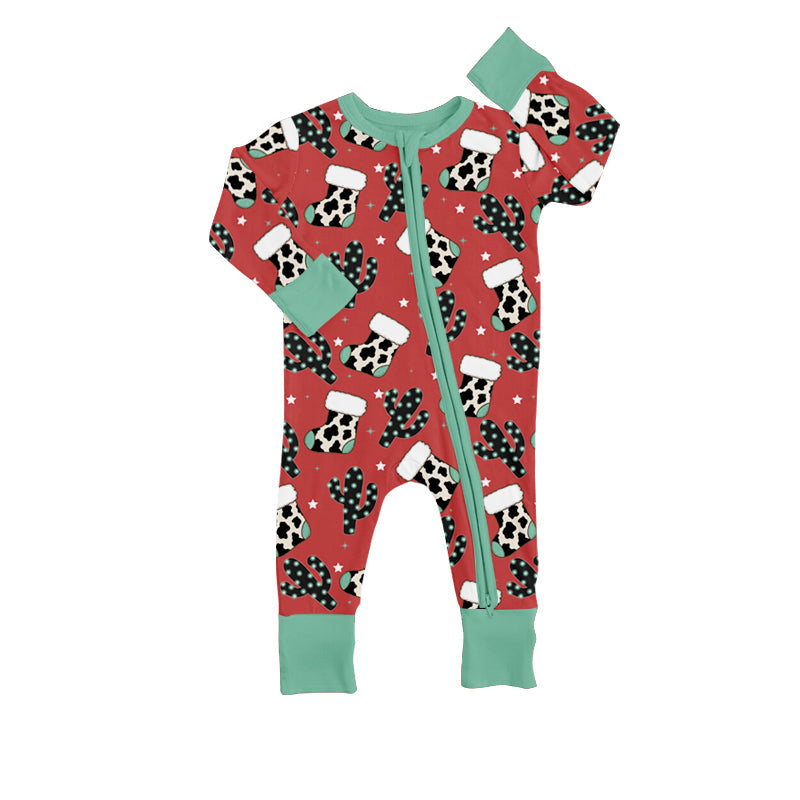 MOQ 5 PCS cactus socks baby kids Christmas zipper romper