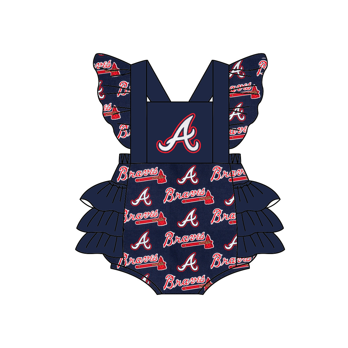 MOQ 5 PCS braves navy baby girls team bubble