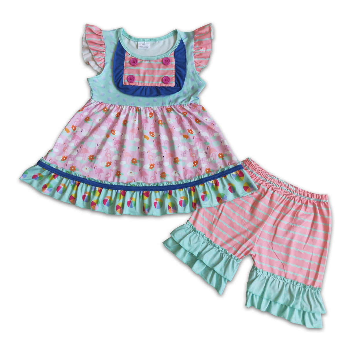 Flamingo tunic shorts girls summer set