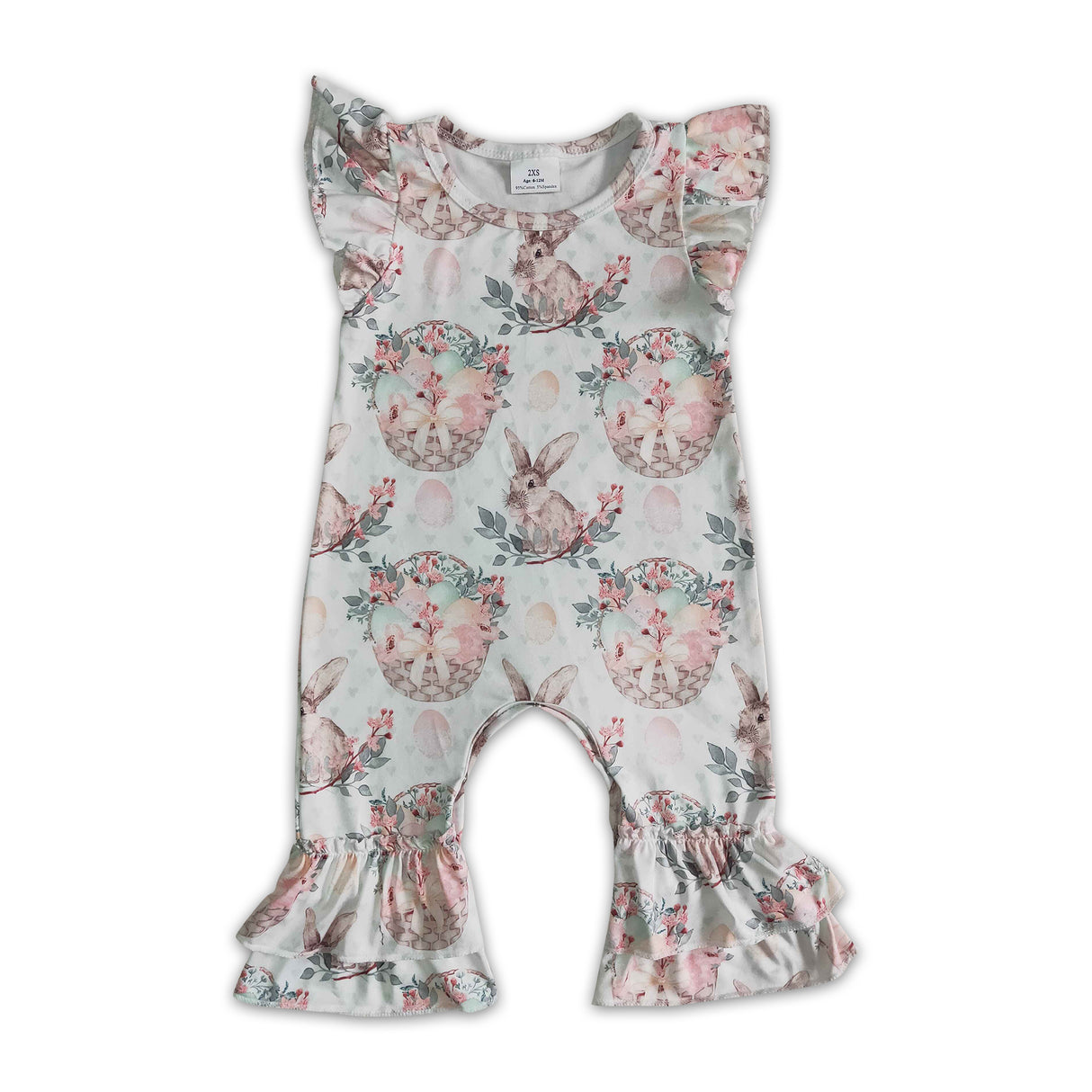 Easter egg print flutter sleeve baby girls romper