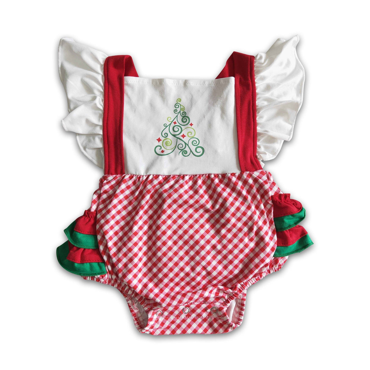 Christmas tree print plaid flutter sleeve baby bubble